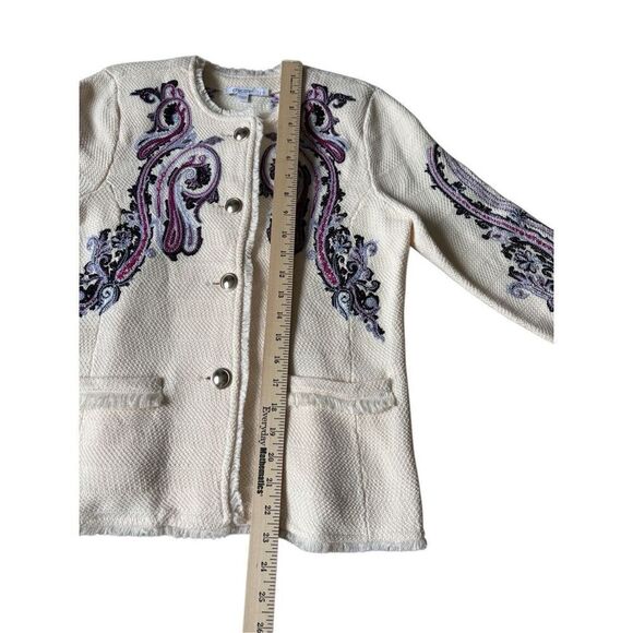 Chico’s Embroidered Paisley Lady Jacket size 1 US M Cream Purple Button Front - Picture 8 of 14